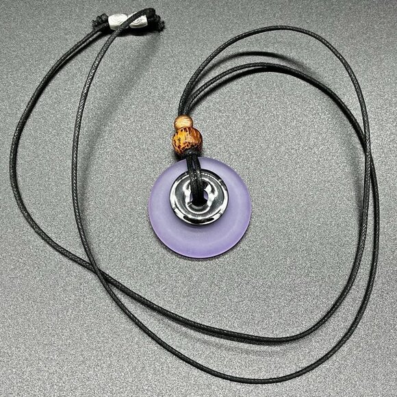 Hematite and Lavender Blue Sea Glass Pendant Handmade - Picture 5 of 5